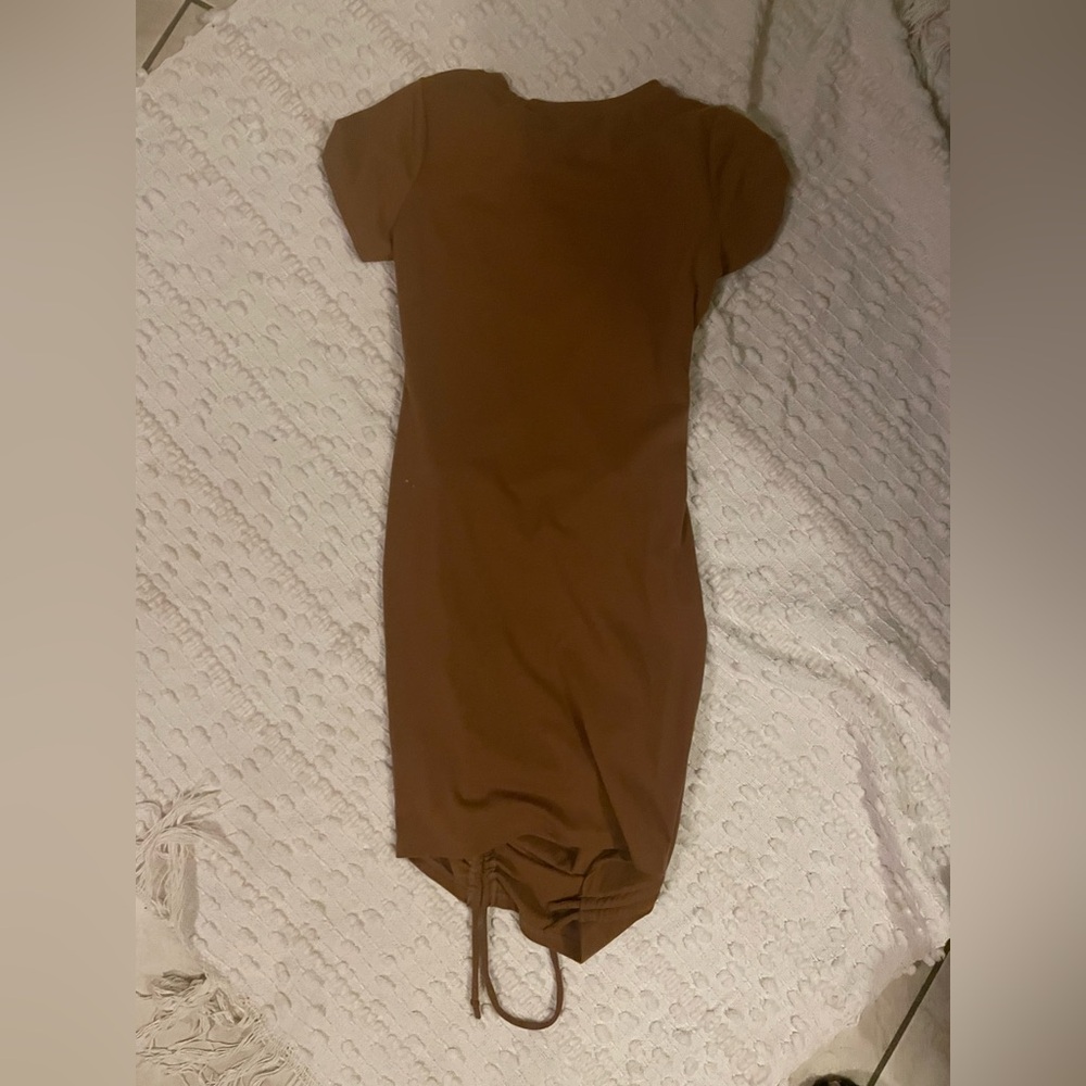 Chic Brown Ruched Mini Dress - Picture 2 of 2
